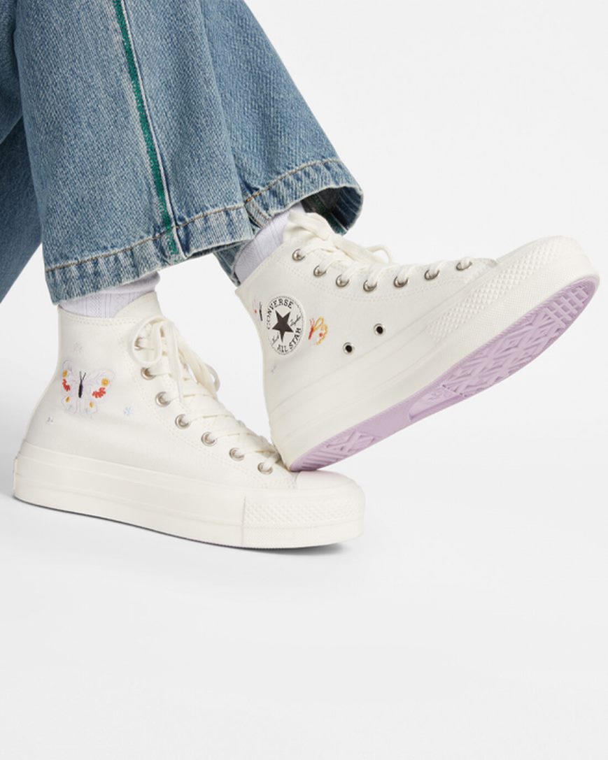 Pantofi Platforma Dama Converse Chuck Taylor All Star Lift Butterfly Wings Inalti Bej Roz | RO KFGEN814